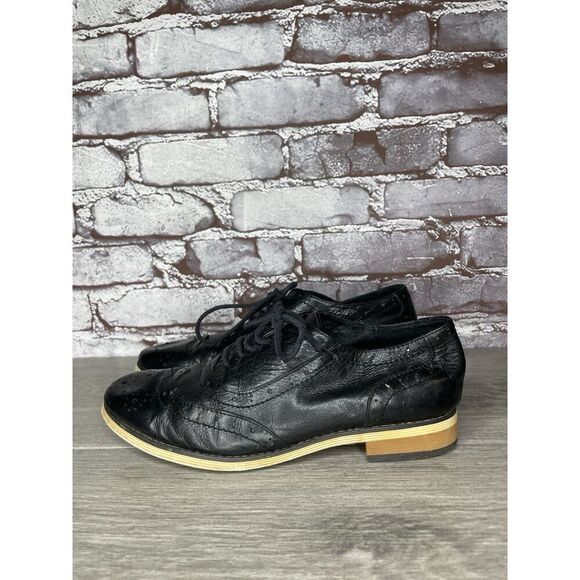 Mona Flying Black Leather Lace Up Brogue Wingtip Derby Shoes Women 39EU/8.5M US - Picture 11 of 16